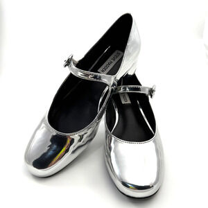 Steve Madden Silver Cyndie Mary Jane Block Heel Size 8 #mirror
